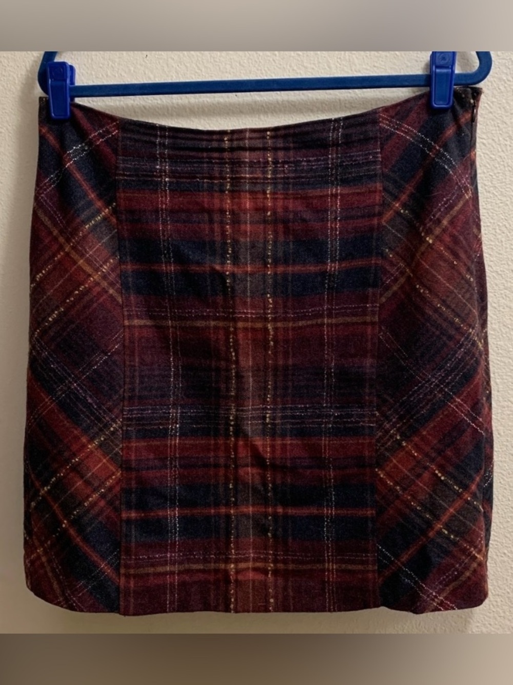 J.Jill Wool Blend Tartan Plaid Cranberry Skirt Size 8 Valentine’s Day Christmas